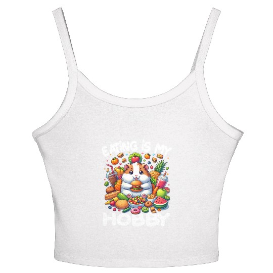 Cute Guinea Pig Kawaii Cavy Eating Burger Women's Spaghetti Strap Tank Top