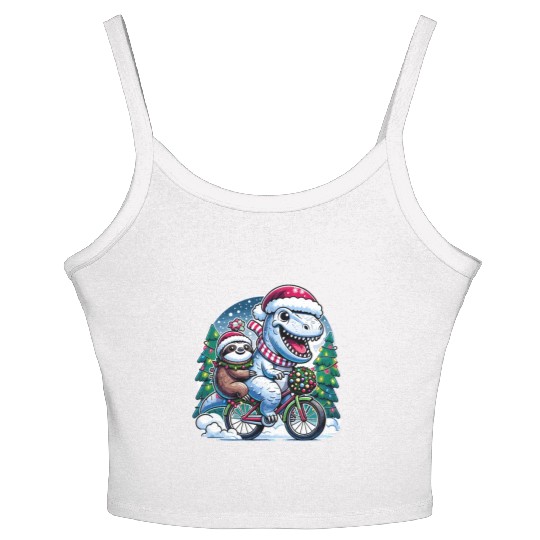 Winter Wonderland T-Rex and Sloth Cycling Duo Women's Spaghetti Strap Tank Top