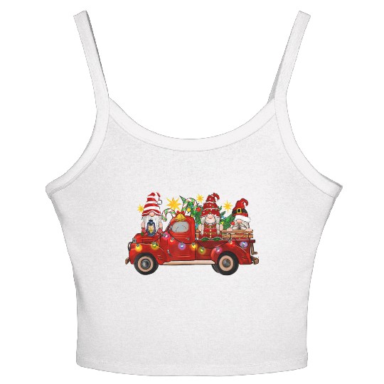 Three Gnomes In Red Truck Women's Spaghetti Strap Tank Top