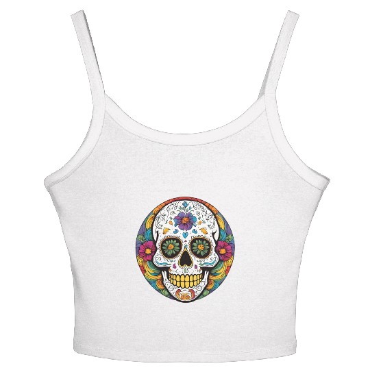 Sugar skull rainbow Women's Spaghetti Strap Tank Top