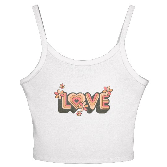 1960s Retro Hippie Floral Love Design Women's Spaghetti Strap Tank Top