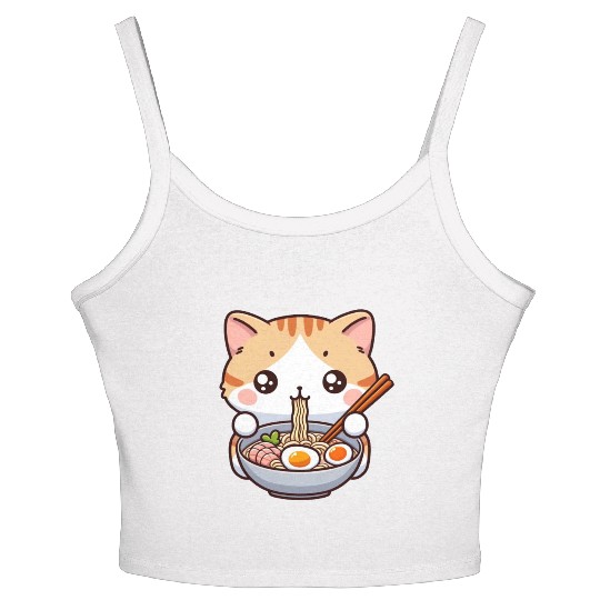 Cute Cat Eating Ramen Women's Spaghetti Strap Tank Top