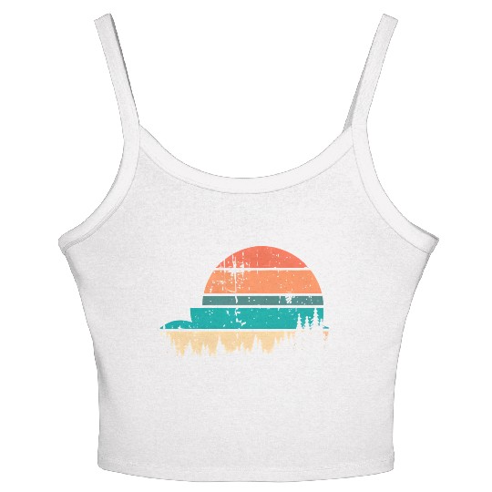 Retro Evergreen Sunset Stepped Circle Design Women's Spaghetti Strap Tank Top