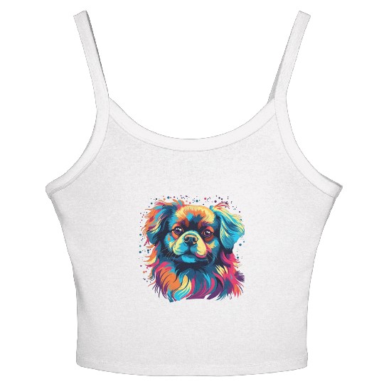 Watercolor Colorful Tibetan Spaniel Women's Spaghetti Strap Tank Top