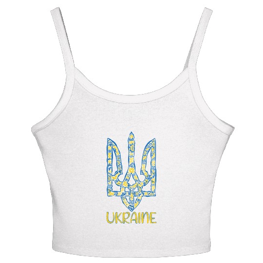 Ukraine trident in Ukrainian flag colors Women's Spaghetti Strap Tank Top