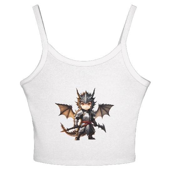 Chibi dragonwarrior Front Pose in Full armor Women's Spaghetti Strap Tank Top