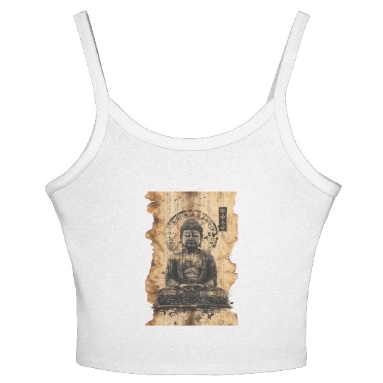 Vintage Papyrus Scroll Japanese Silhouette Buddha Women's Spaghetti Strap Tank Top