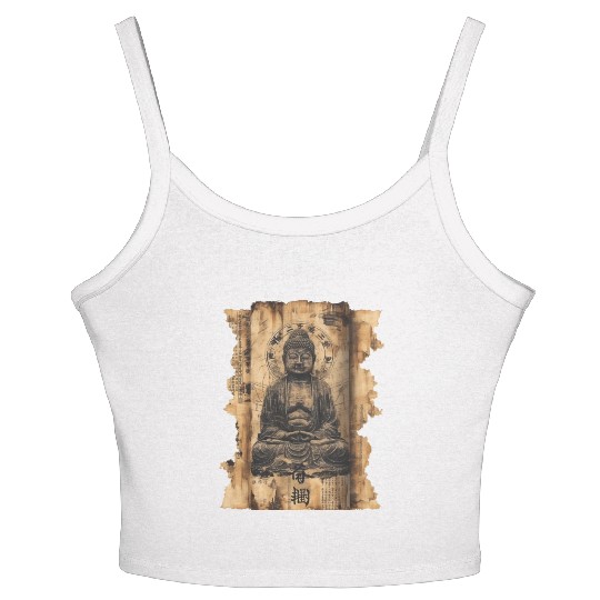 Vintage Papyrus Scroll Japanese Silhouette Buddha Women's Spaghetti Strap Tank Top