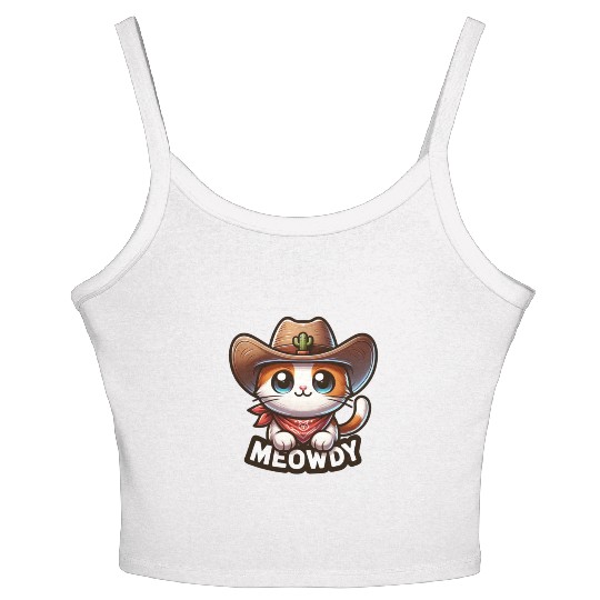 Cute Meowdy Cat Cowboy Pun Women's Spaghetti Strap Tank Top