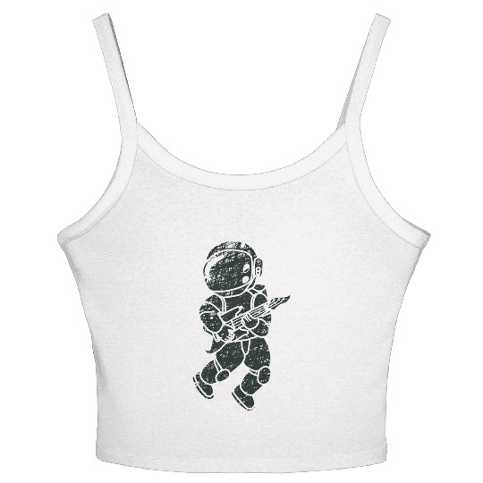 an astronauts playing guitar Women's Spaghetti Strap Tank Top