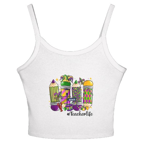 mardi gras teacher life Women's Spaghetti Strap Tank Top