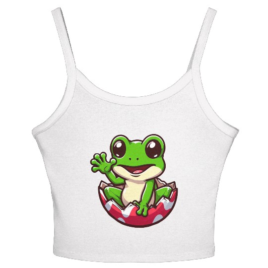 Colorful Easter Egg with Hatching Frog Design Women's Spaghetti Strap Tank Top