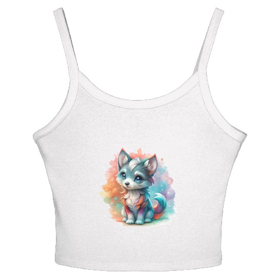 Cute Chibi Grey Wolf For Wolf Lovers Women's Spaghetti Strap Tank Top