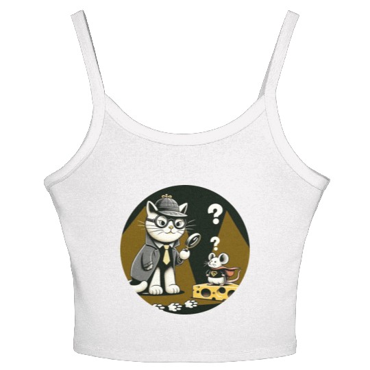 Detective Cat and Superhero Mouse Adventure Women's Spaghetti Strap Tank Top