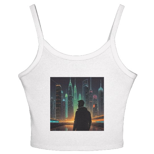 Neon Horizon: A Futuristic Cityscape Women's Spaghetti Strap Tank Top