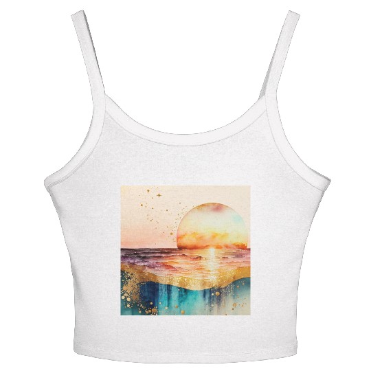 Sunset Beach Watercolor Painting Women's Spaghetti Strap Tank Top
