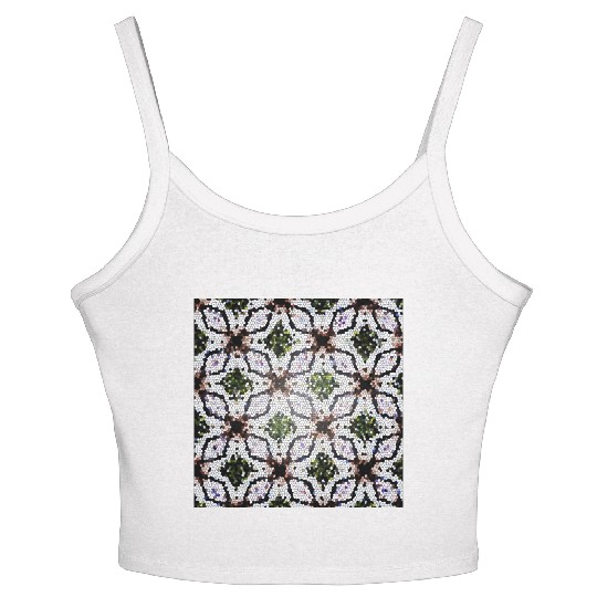 stained glass print in greens and roses Women's Spaghetti Strap Tank Top