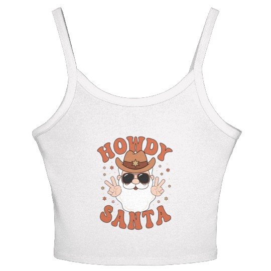 Howdy Santa Peace Christmas Western Cowboy Claus Women's Spaghetti Strap Tank Top