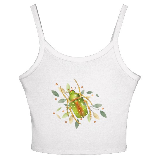 Stephanorrhina guttata - green insect with leaves Women's Spaghetti Strap Tank Top