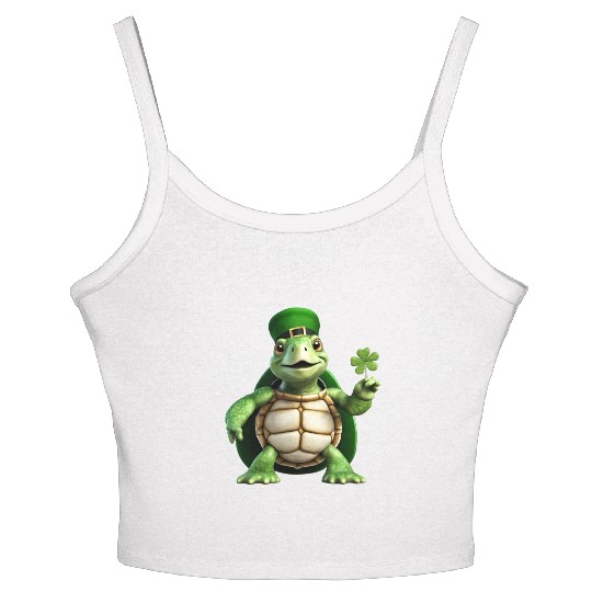 Green turtle celebrating St. Patrick's Day. Women's Spaghetti Strap Tank Top