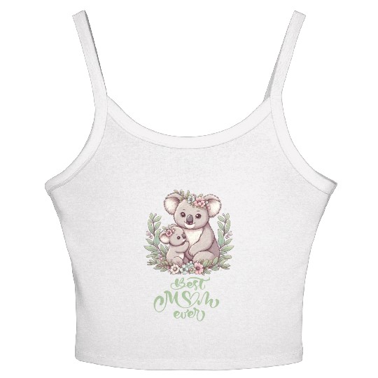 Best Mom Ever Koala Embrace Floral Wreath Women's Spaghetti Strap Tank Top