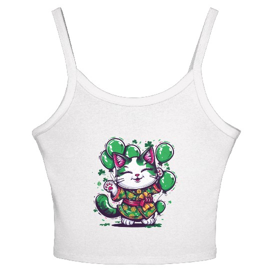 Kawaii St Patricks Day Cat With Balloons Women's Spaghetti Strap Tank Top
