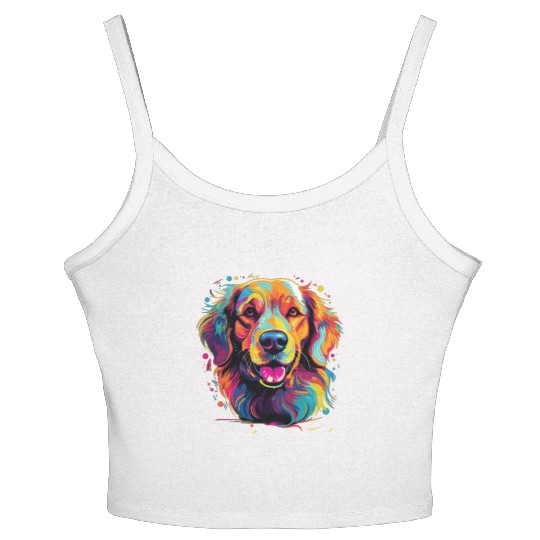 Watercolor Colorful Golden Retriever Women's Spaghetti Strap Tank Top