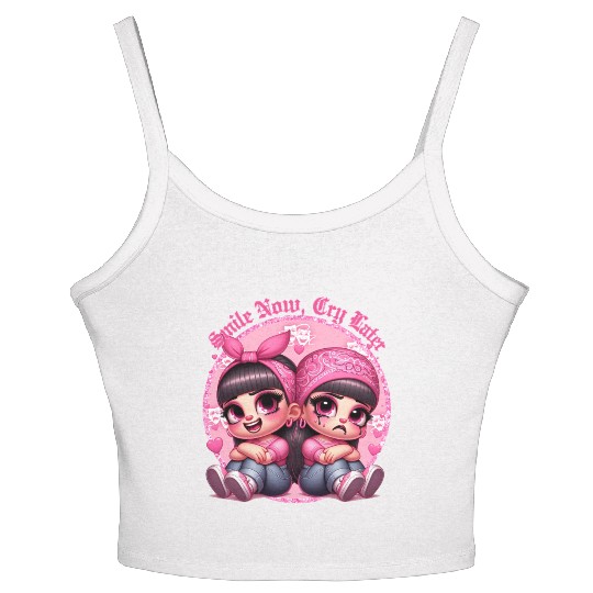 Smile Now Cry Later Drama girls Chicano Art Women's Spaghetti Strap Tank Top