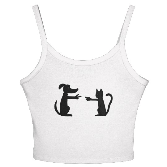 Funny dog and cat Rock-Paper-Scissors Women's Spaghetti Strap Tank Top