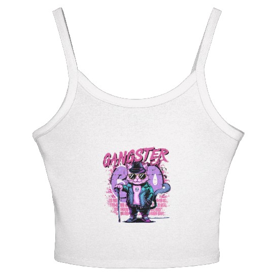 gangster cat neon design Women's Spaghetti Strap Tank Top