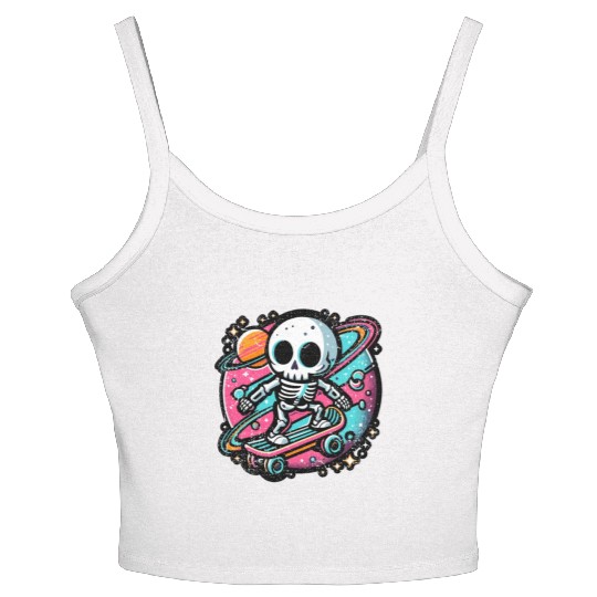 SKELETON SKATEBOARDING ON SPACE Women's Spaghetti Strap Tank Top