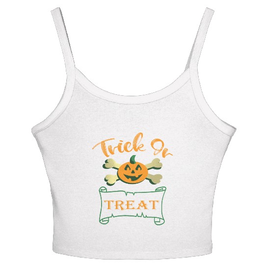 Trick or treat crossbones Halloween pumpkin Women's Spaghetti Strap Tank Top