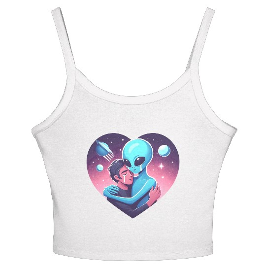 Heartwarming Embrace: Human and Alien Women's Spaghetti Strap Tank Top