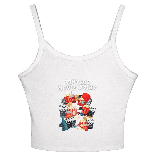 Popcorn Vintage Movie Night Women's Spaghetti Strap Tank Top