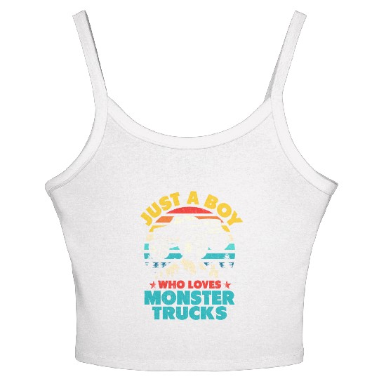 Just A Boy Who Loves Monster Trucks Toddler Kids Women's Spaghetti Strap Tank Top