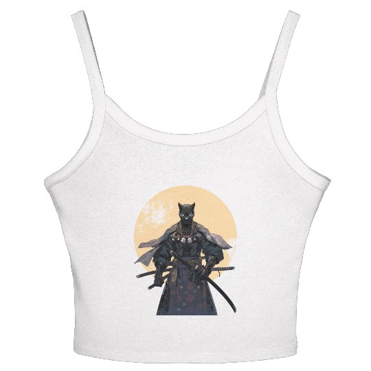 Anime Panther Warrior Samurai katana Women's Spaghetti Strap Tank Top