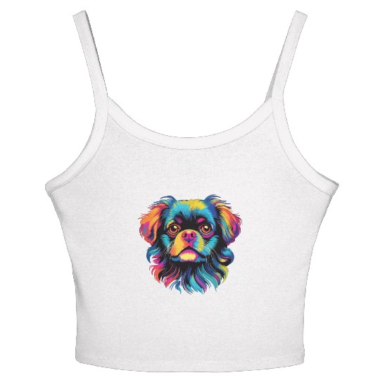 Watercolor Colorful Tibetan Spaniel Women's Spaghetti Strap Tank Top