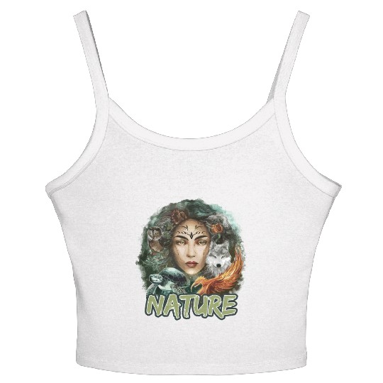 Nature-Inspired Wolf Owl Turtle Phoenix Woman Women's Spaghetti Strap Tank Top