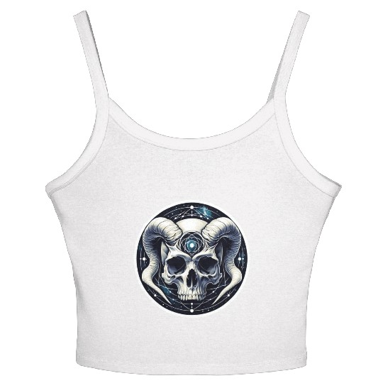 Cosmic Nirvana Serenity: Horned Skull Women's Spaghetti Strap Tank Top