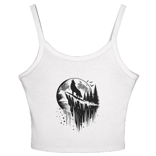 Howling wolf silhouette Women's Spaghetti Strap Tank Top