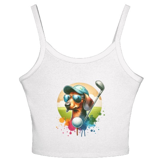 Cool Golf Player Dachshund Wiener Dog Design Women's Spaghetti Strap Tank Top