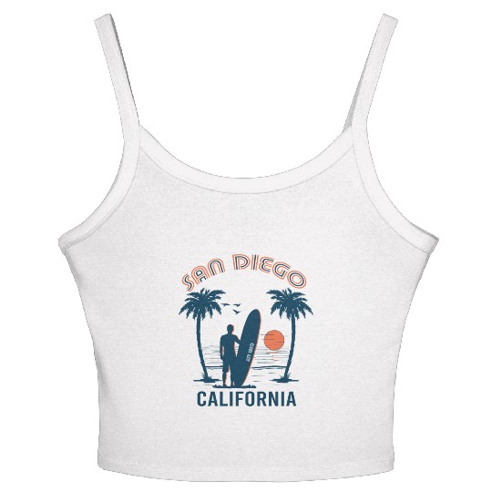 San Diego California Beach Surf Summer Women's Spaghetti Strap Tank Top