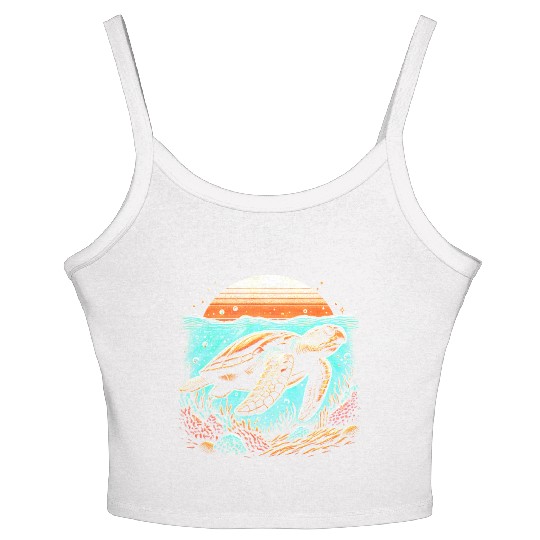 turtle swimming on the seabed 2 Women's Spaghetti Strap Tank Top