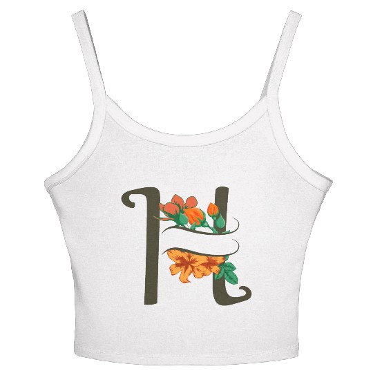 Capital letter H monogram with roses and lily Women's Spaghetti Strap Tank Top