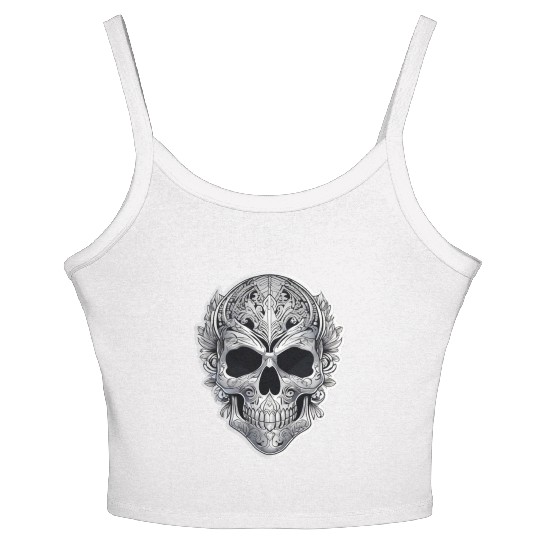 Mexican tribal silver metallic skull Women's Spaghetti Strap Tank Top