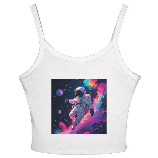 drawing of an astronaut floating in space Women's Spaghetti Strap Tank Top