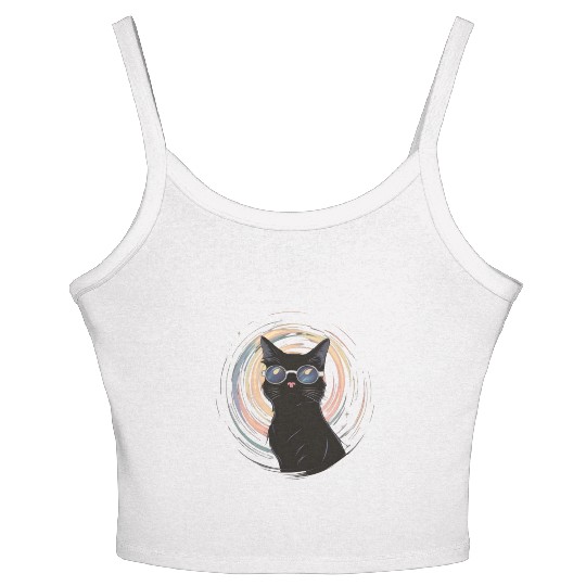 Solar Eclipse 2024 Cat Wearing Glasses Women's Spaghetti Strap Tank Top