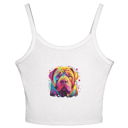 Watercolor Colorful Chinese Shar Pei Women's Spaghetti Strap Tank Top