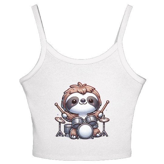 Cool Sloth Drummer Lazy Beats Design Women's Spaghetti Strap Tank Top