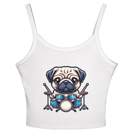 Cool Pug Drummer Puppy Beats Design Women's Spaghetti Strap Tank Top